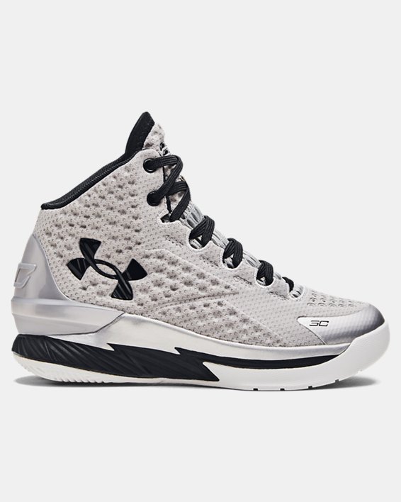 Pre-School Curry 1 Black History Month Basketball Shoes, Silver, pdpMainDesktop image number 0